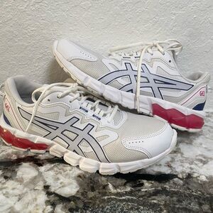 ASICS White and Navy Sneakers with Red Highlights